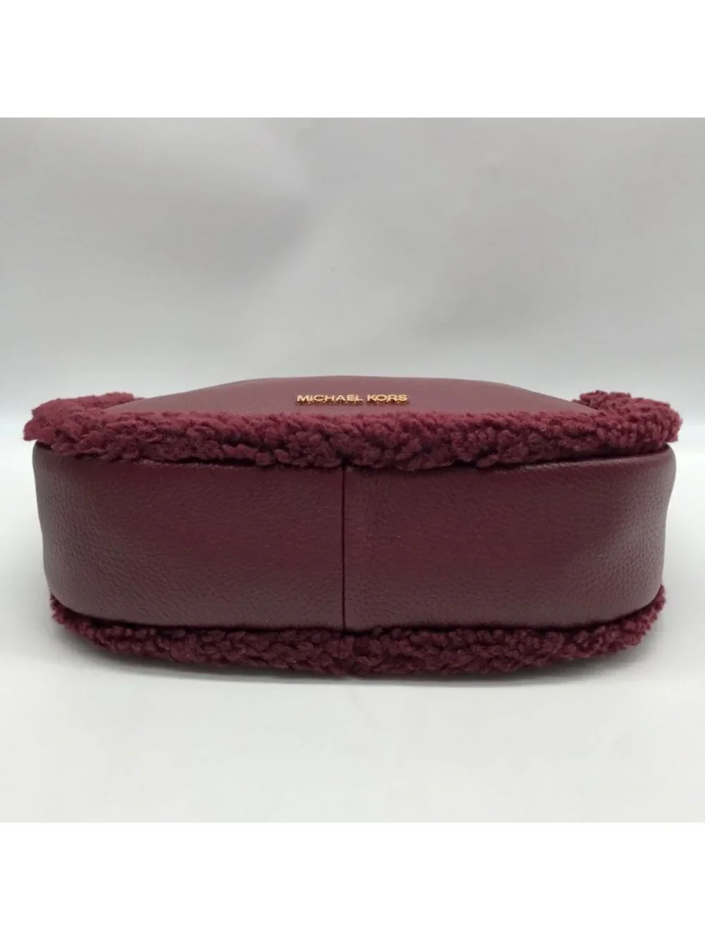 Michael Kors Oxblood Pebbled Leather Carmela Pouchette Crossbody Bag